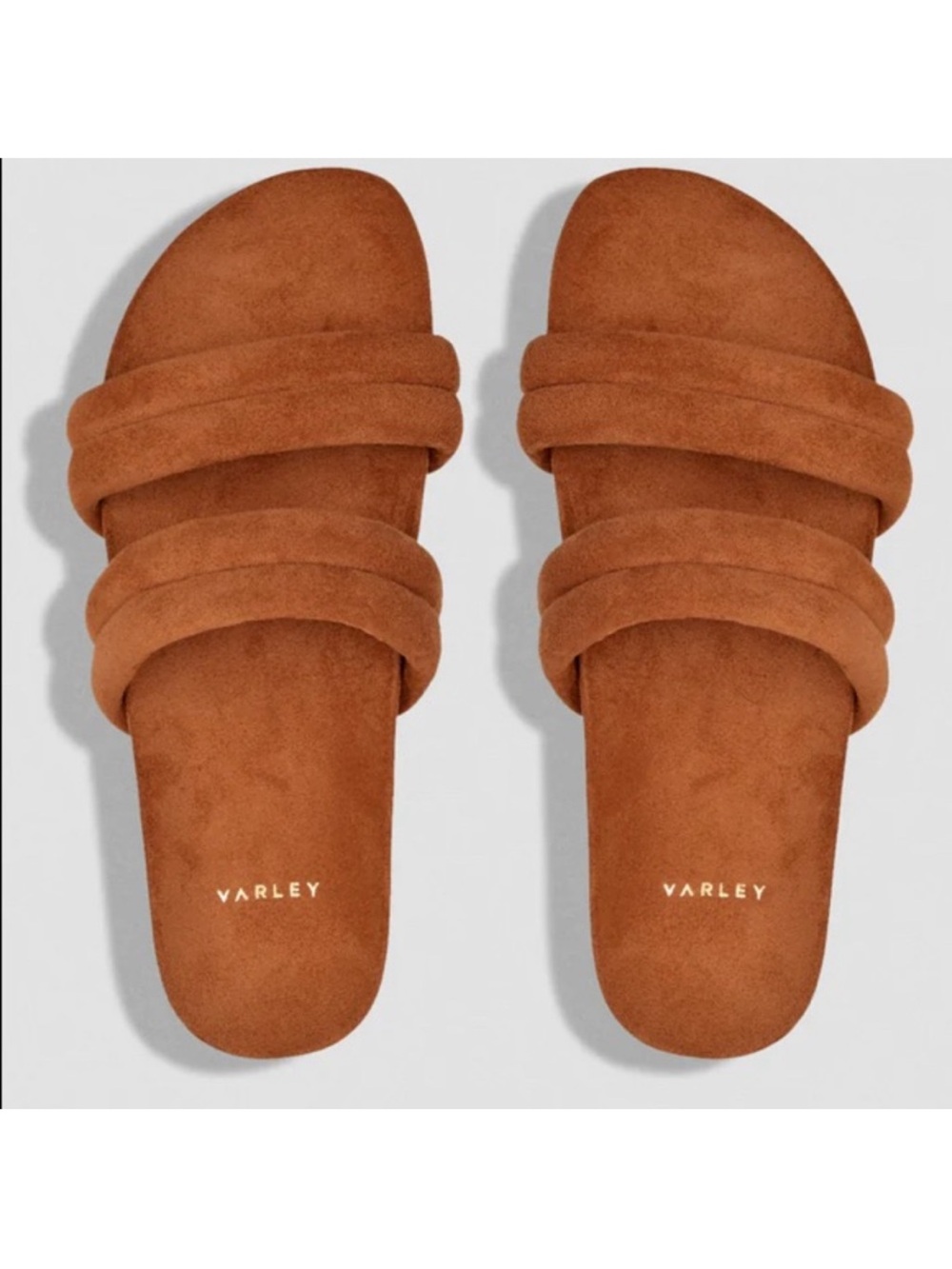 Varley size 8 Suede Double-Strap Slide Sandals in Chocolate Brown
